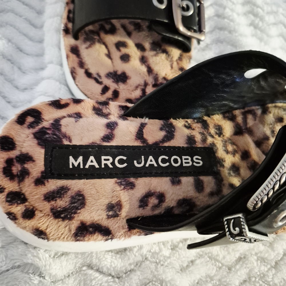 Marc Jacobs Edgy Leopard Print Sandals with Rhinestone Straps - Picture 2 of 10